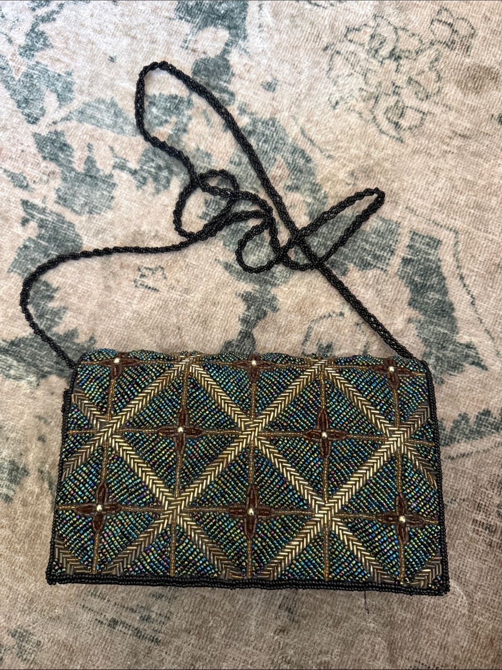 Beaded Geometric Evening Clutch - Black and Gold